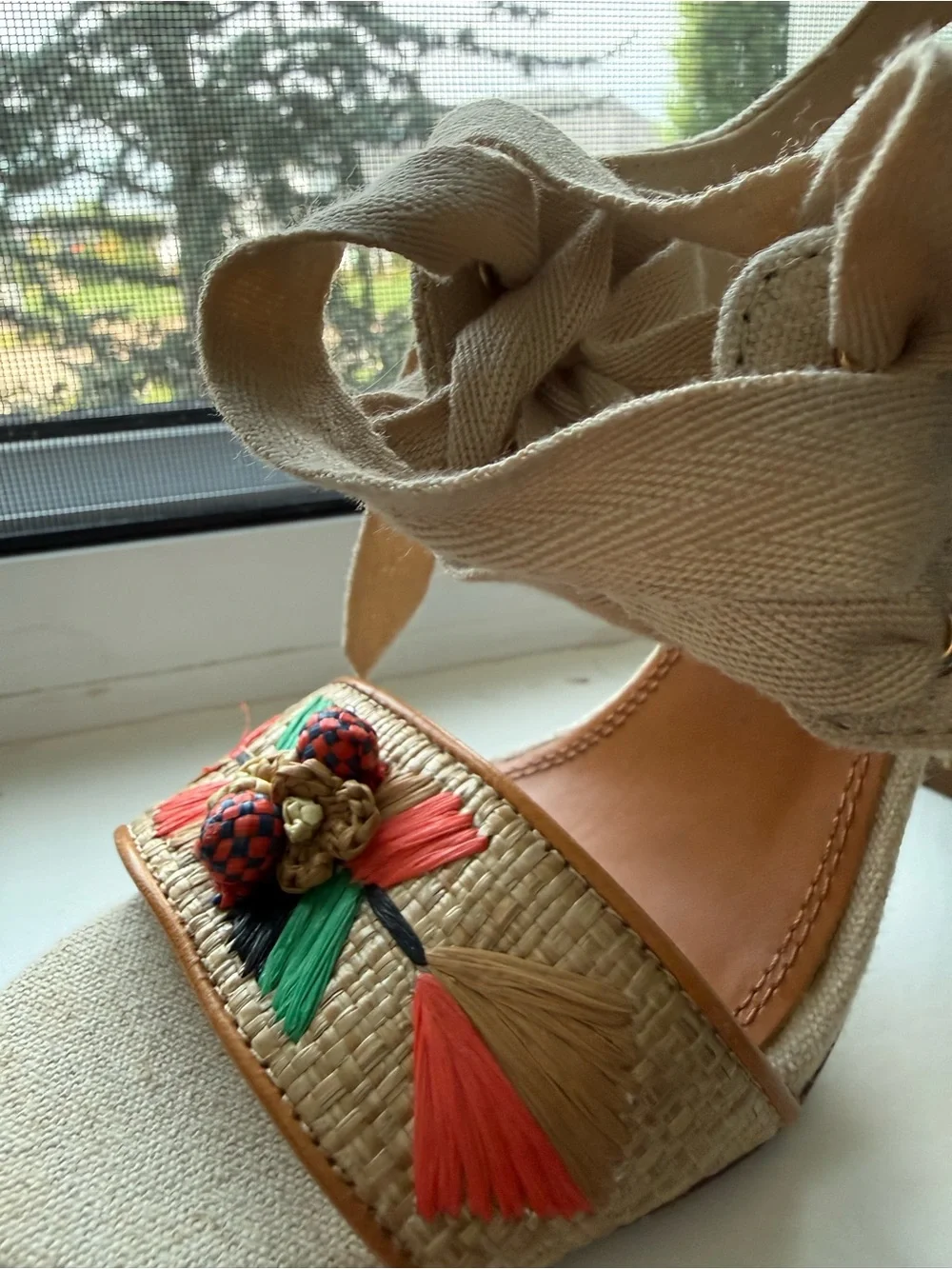 Tory Burch Multicolor Raffia Wedge Sandals